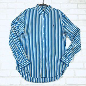 Polo Ralph Lauren Mens Classic Fit Striped Button Down Shirt Blue Yellow M